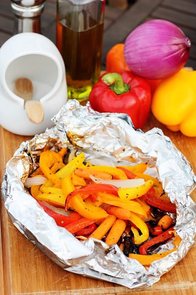 grilled chicken with vegetables packet meal in foil